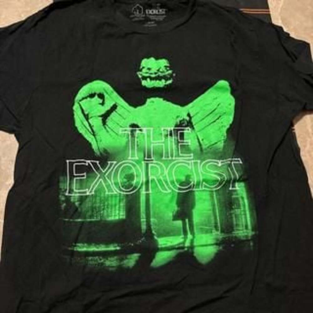 The Exorcist Neon Green Graphic Print T-Shirt, Halloween Horror Tee, Size L